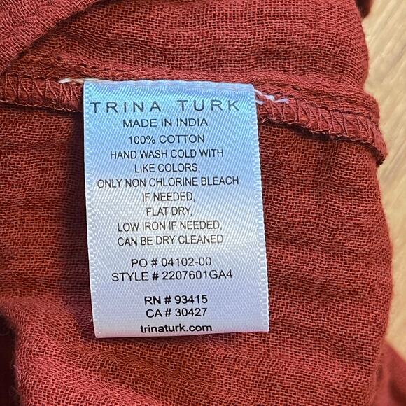 Trina Turk Off Shoulder Romper M Rust Bell Sleeve Boho Resortwear Beachy swim - Picture 6 of 9